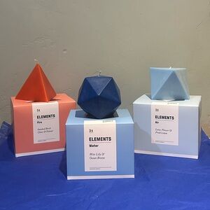 54 Celsius- ELEMENTS- Water, Air & Fire Geometric Shaped Scented Candle Trio